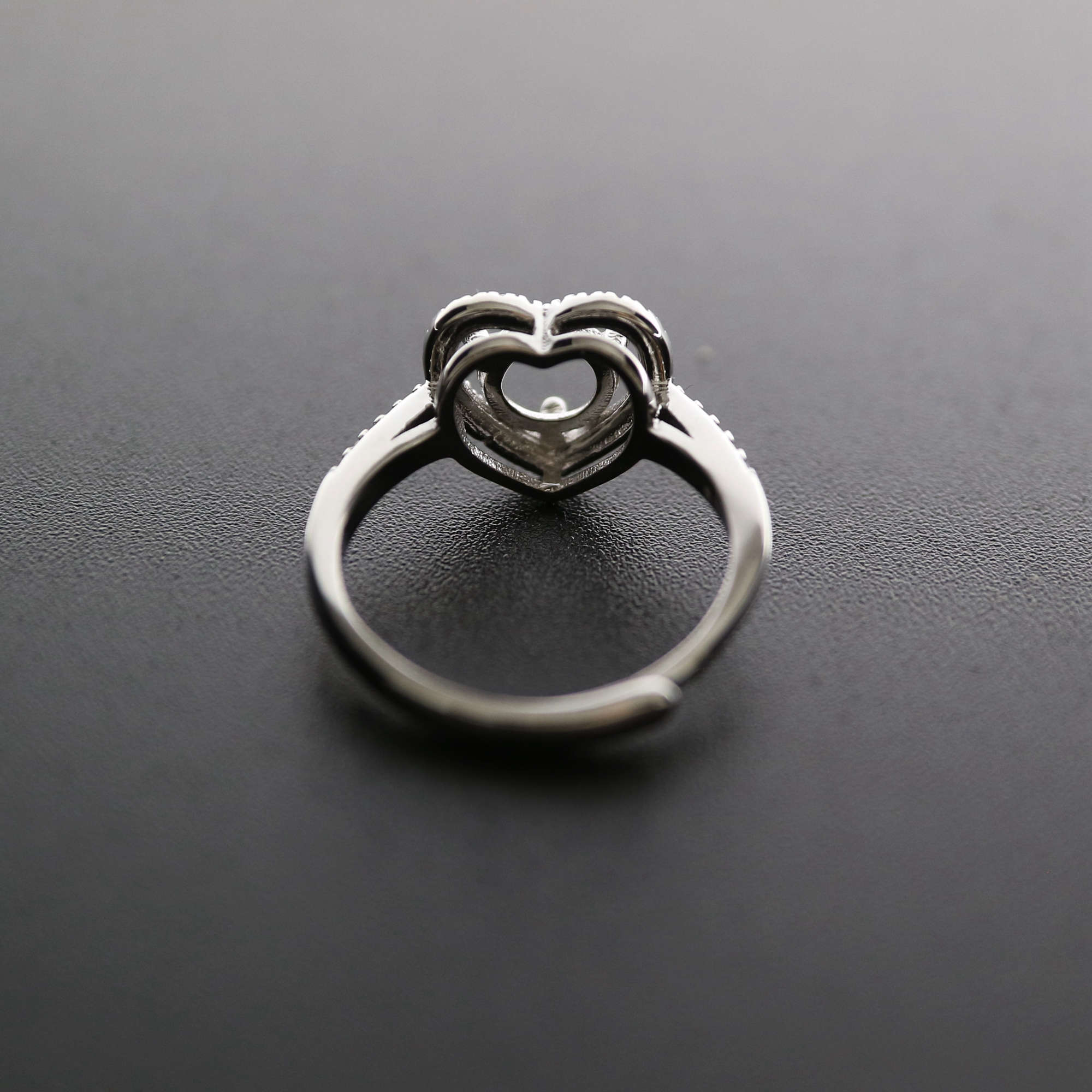 1Pcs 5-9MM Round Simple Gemstone Cz Stone Prong Bezel Solid 925 Sterling Silver Adjustable Ring Settings Heart Shape 1214032 - Click Image to Close